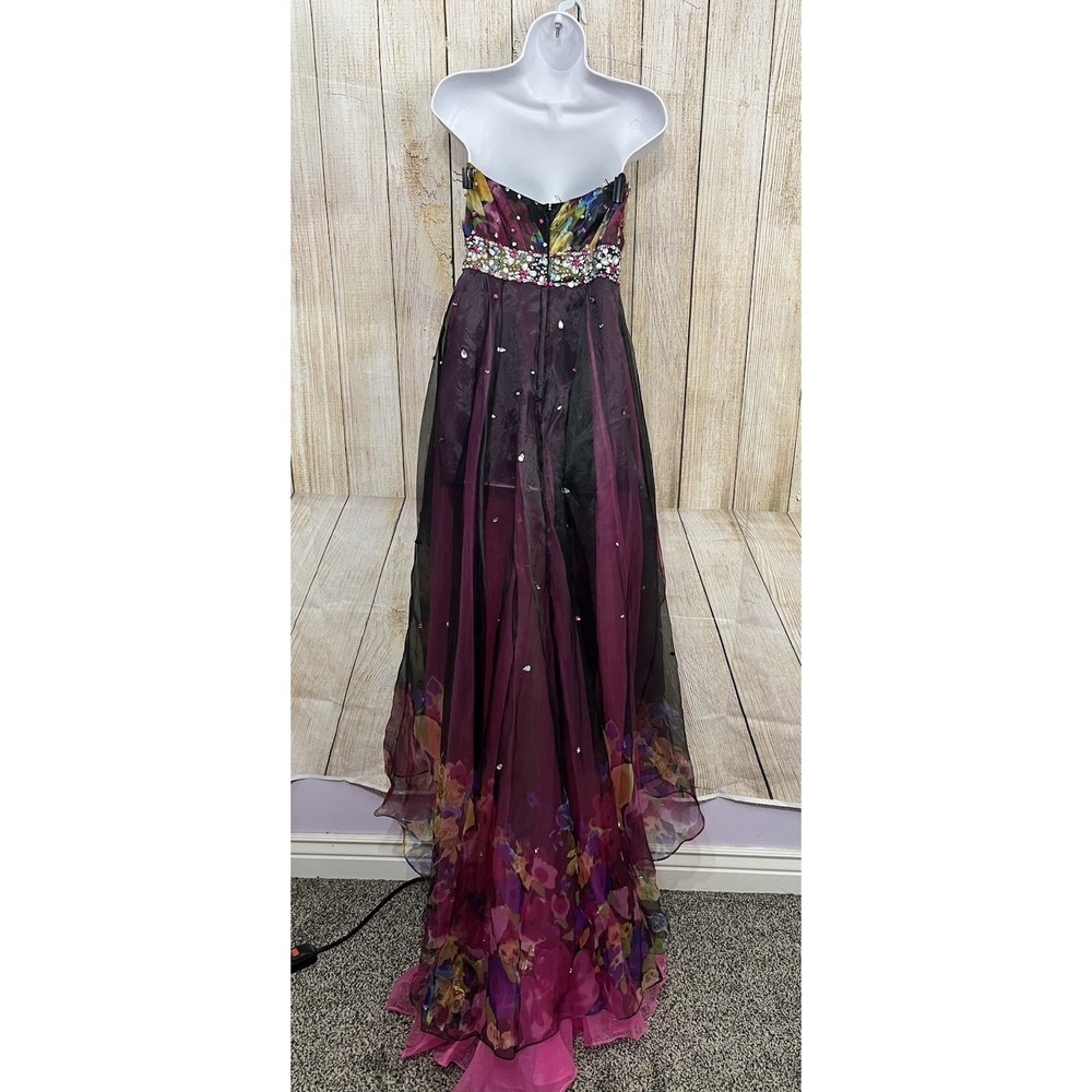 Mori Lee Prom Dress 5/6 Floral Strapless Embellished High Low Y2K HOCO Fairycore - Picture 8 of 10